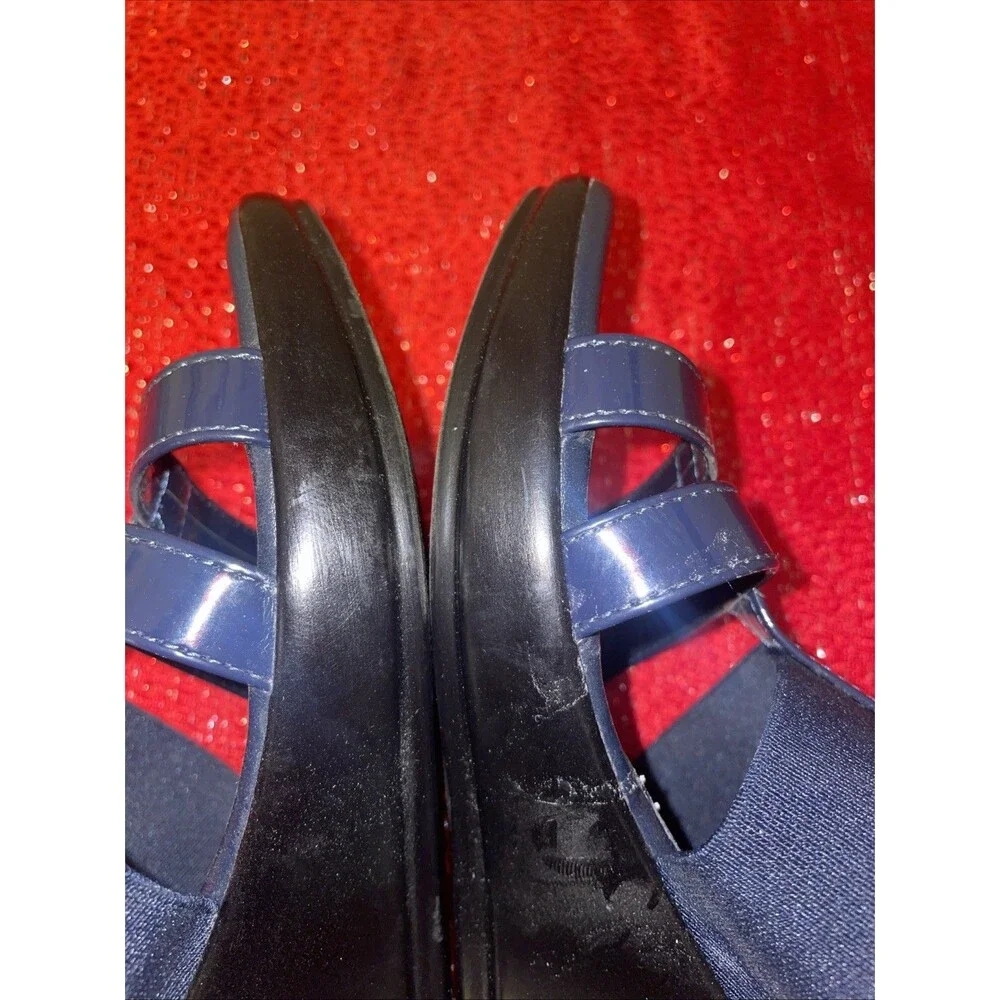 Italian Shoemakers Wedge Sandals Navy Blue Stretch Elastic Straps Italy 7 M